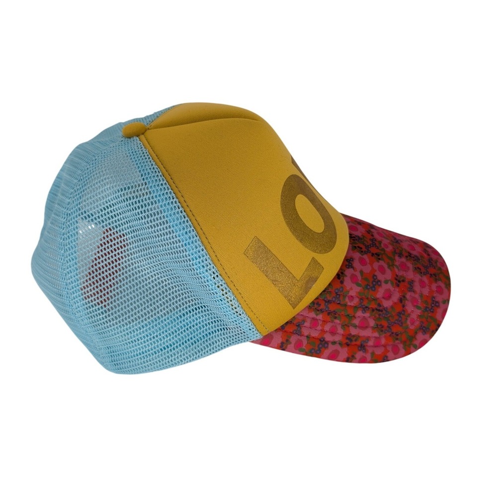 Natural Life Trucker Hat Women OS Yellow Blue LOVE Floral Mesh Snapback Boho - Picture 3 of 9